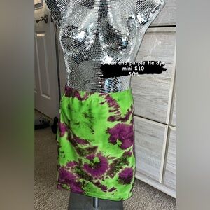 Green & purple tie dye mini skirt